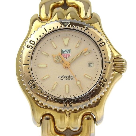 TAG HEUER Celdate Watches S94.015 beigeDial Plated Gold/Stainless Steel - Picture 1 of 8